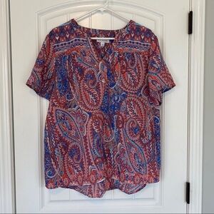 Kim Rogers Short Sleeve V Neck Top Size Large